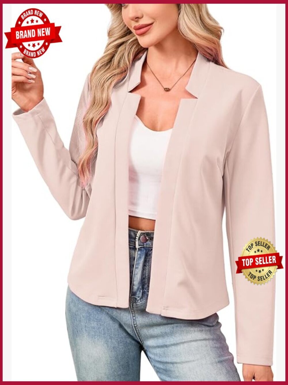 Slim-Fit Lightweight Blazer Long Sleeve Open Front Business Casual Suit Jacket